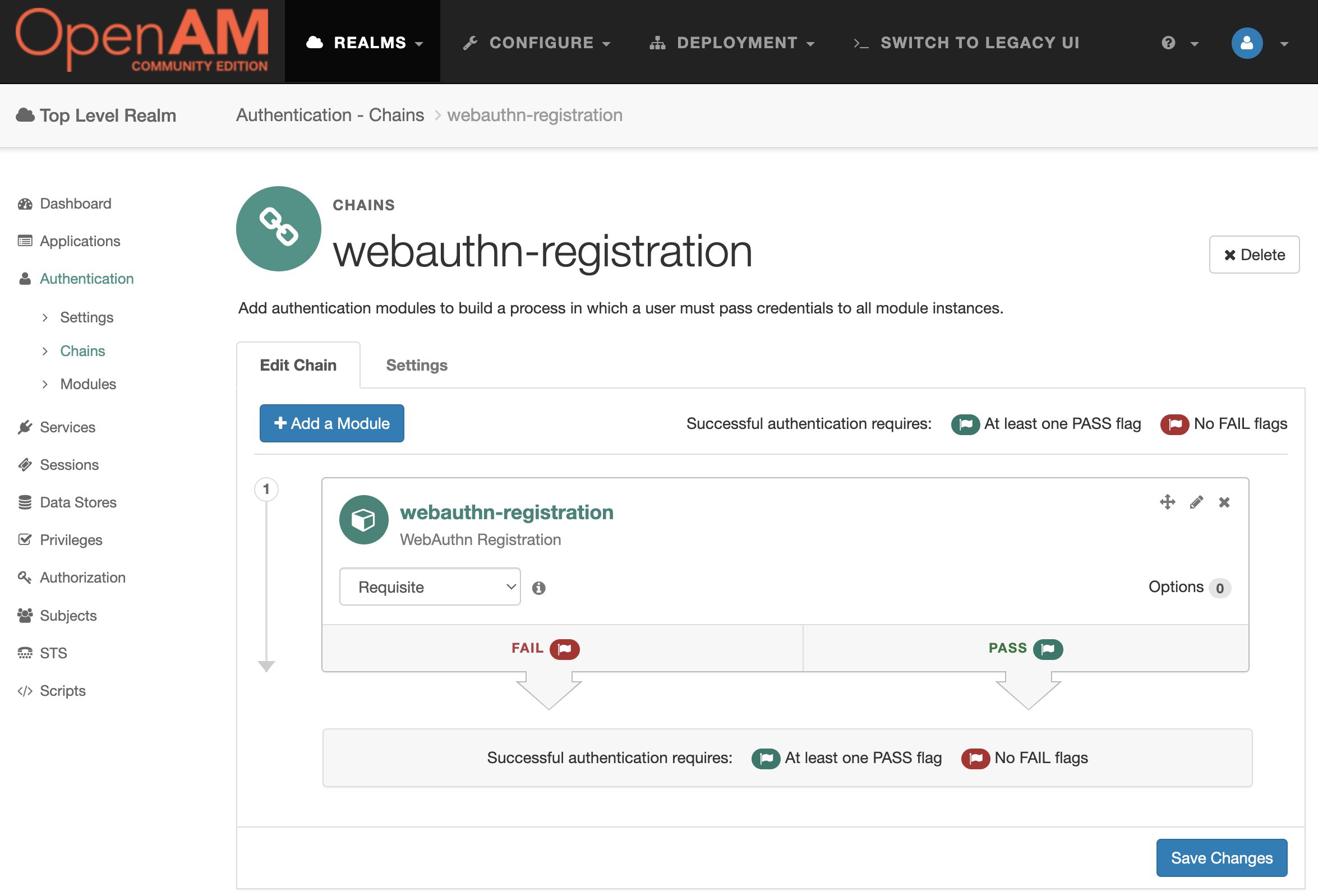 OpenAM  WebAuthn Registration Authentication Chain