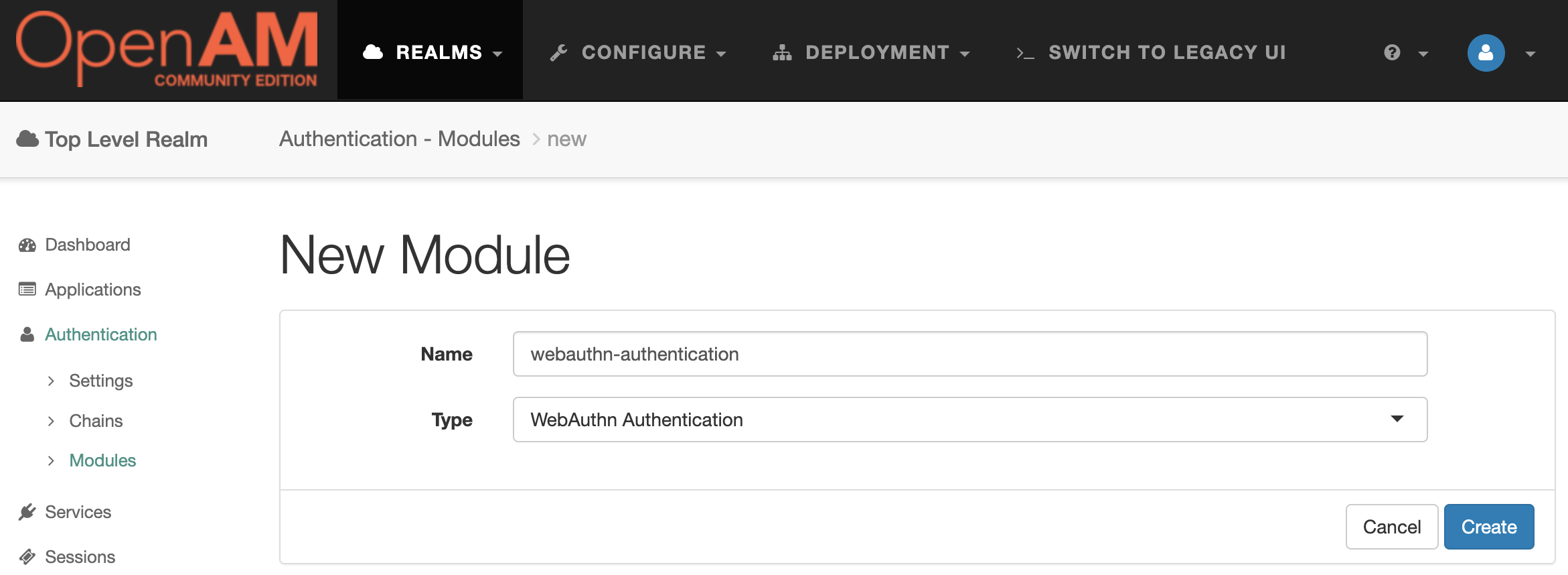 OpenAM Create WebAuthn Authentication Module