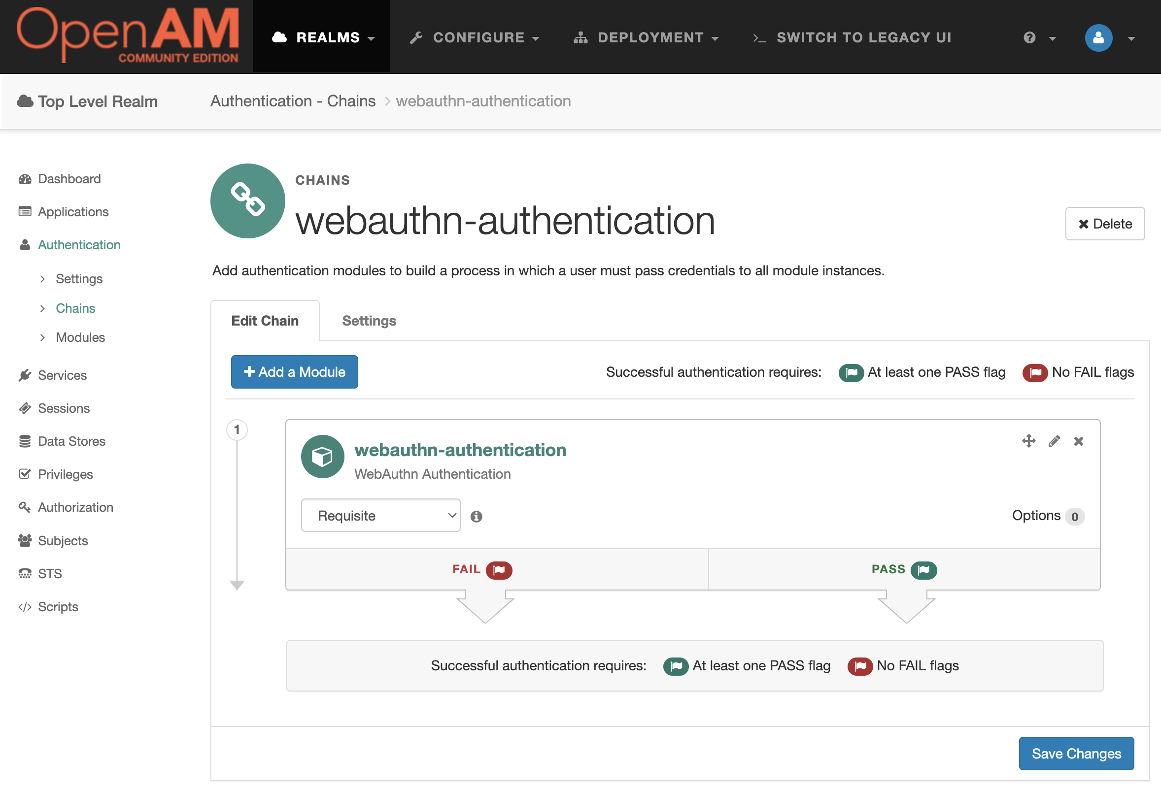 OpenAM  WebAuthn Authentication Chain