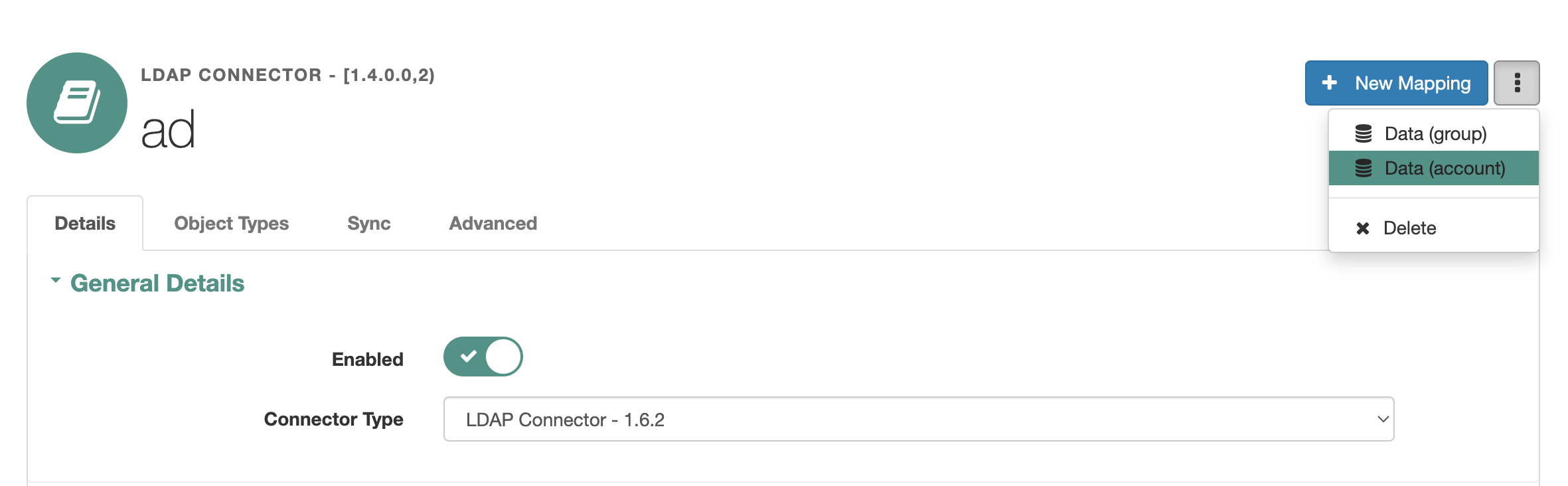 OpenIDM Active Directory Connector Data Account