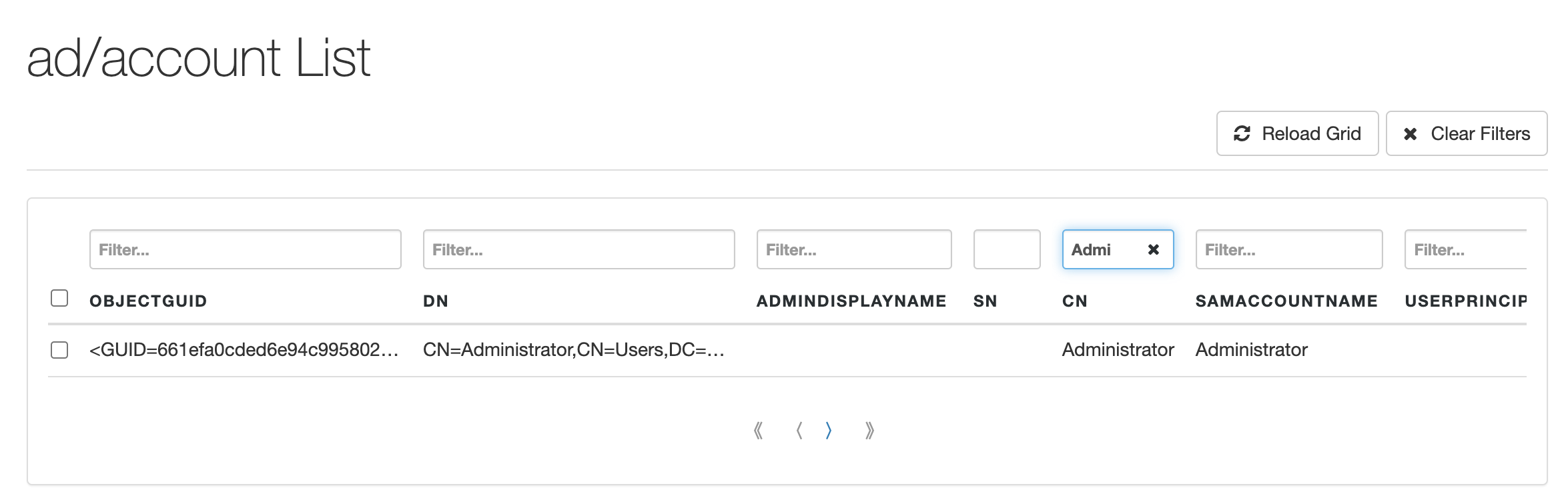 OpenIDM Active Directory Connector Data Account List