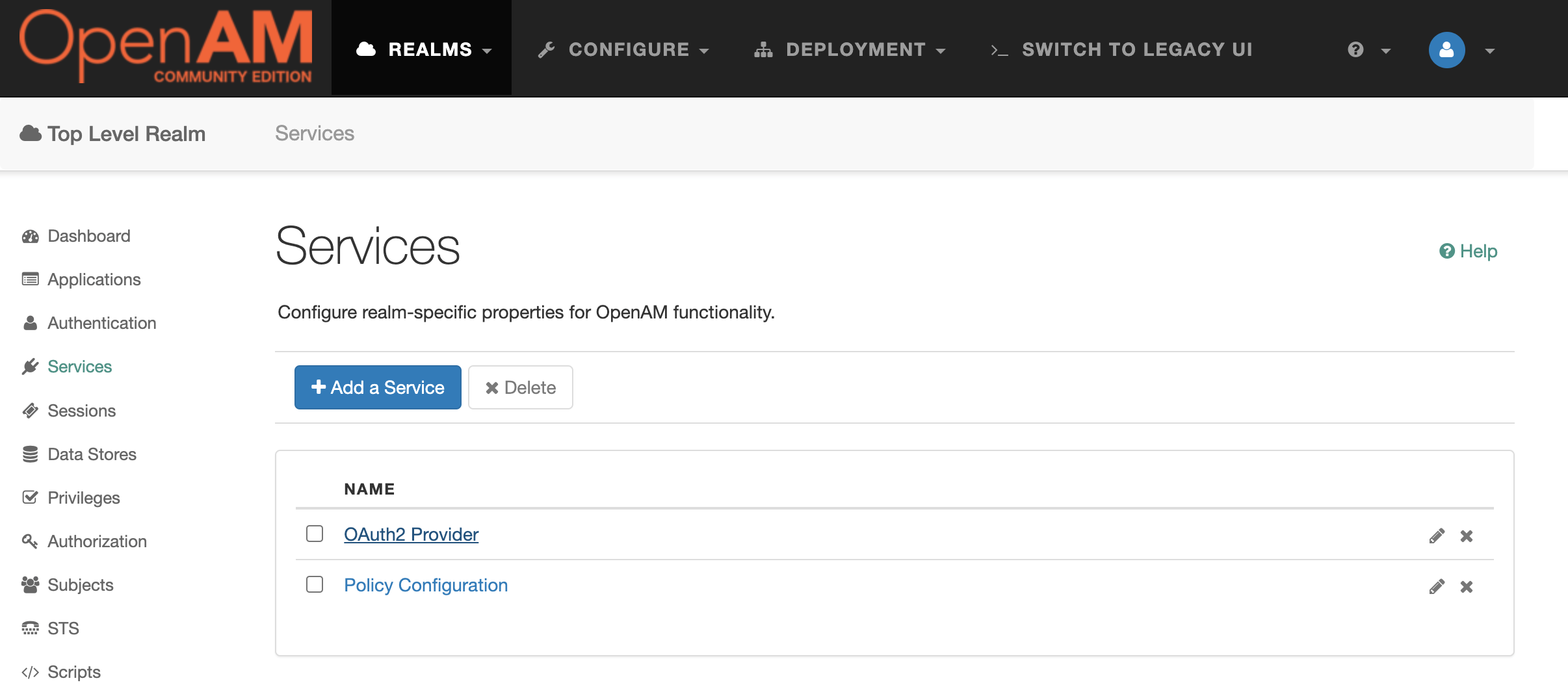 OpenAM Realm Services