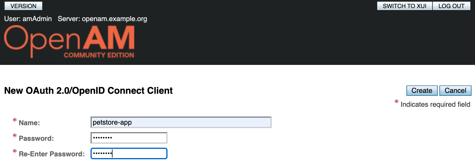 OpenAM New OAuth 2.0 Application