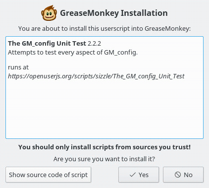 Screenshot of QupZilla script installation