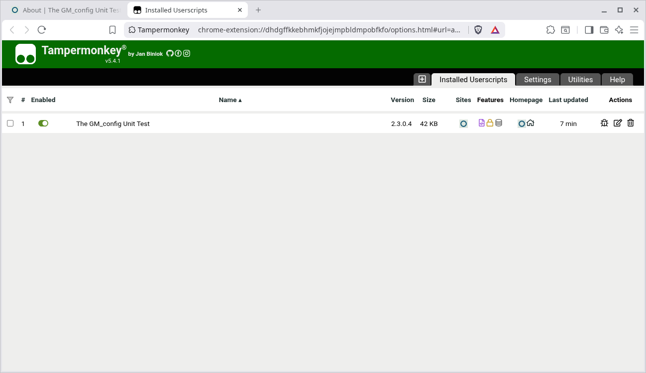 Screenshot of Tampermonkey Dashboard