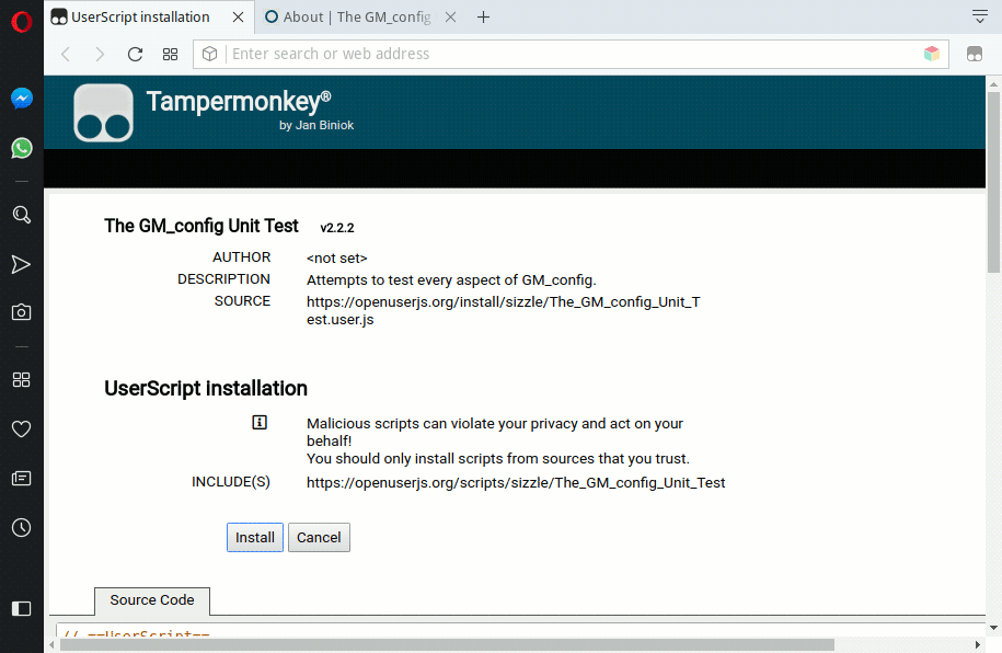 Screenshot of Tampermonkey script installation
