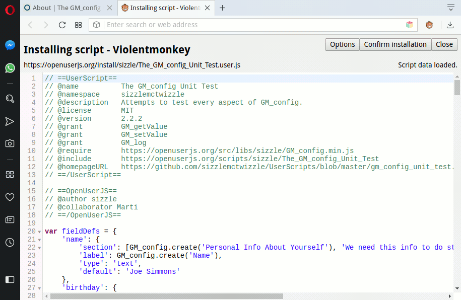 Screenshot of Violentmonkey script installation