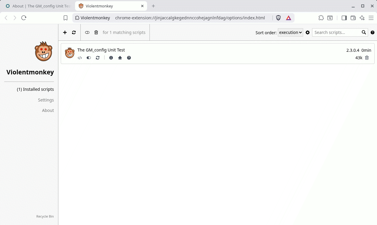 Screenshot of Violentmonkey Dashboard