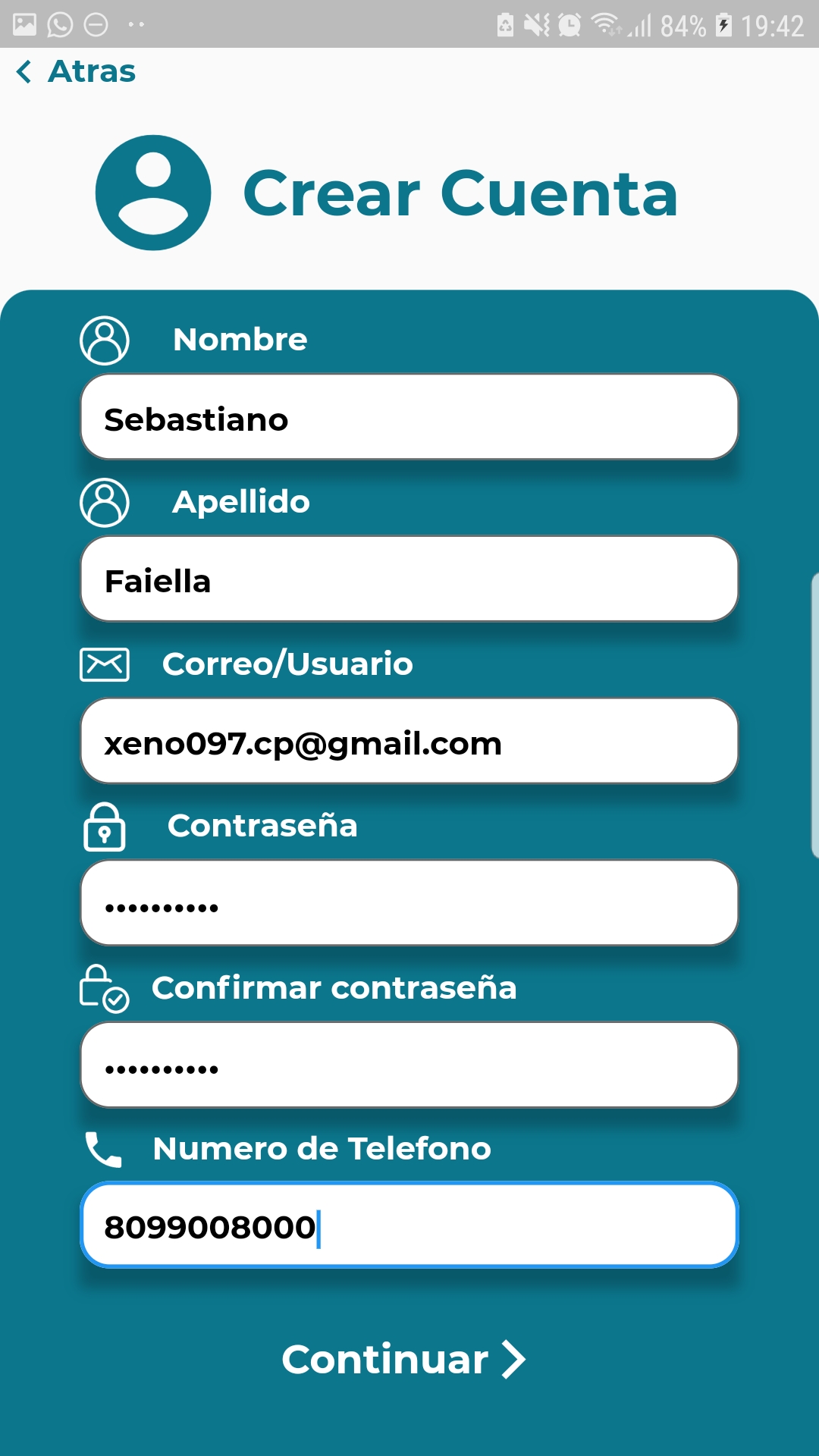 First sign in form page with data