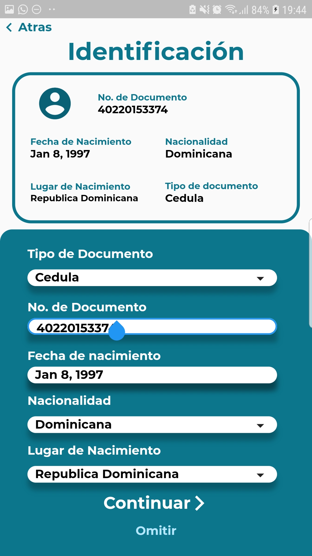 User information form page