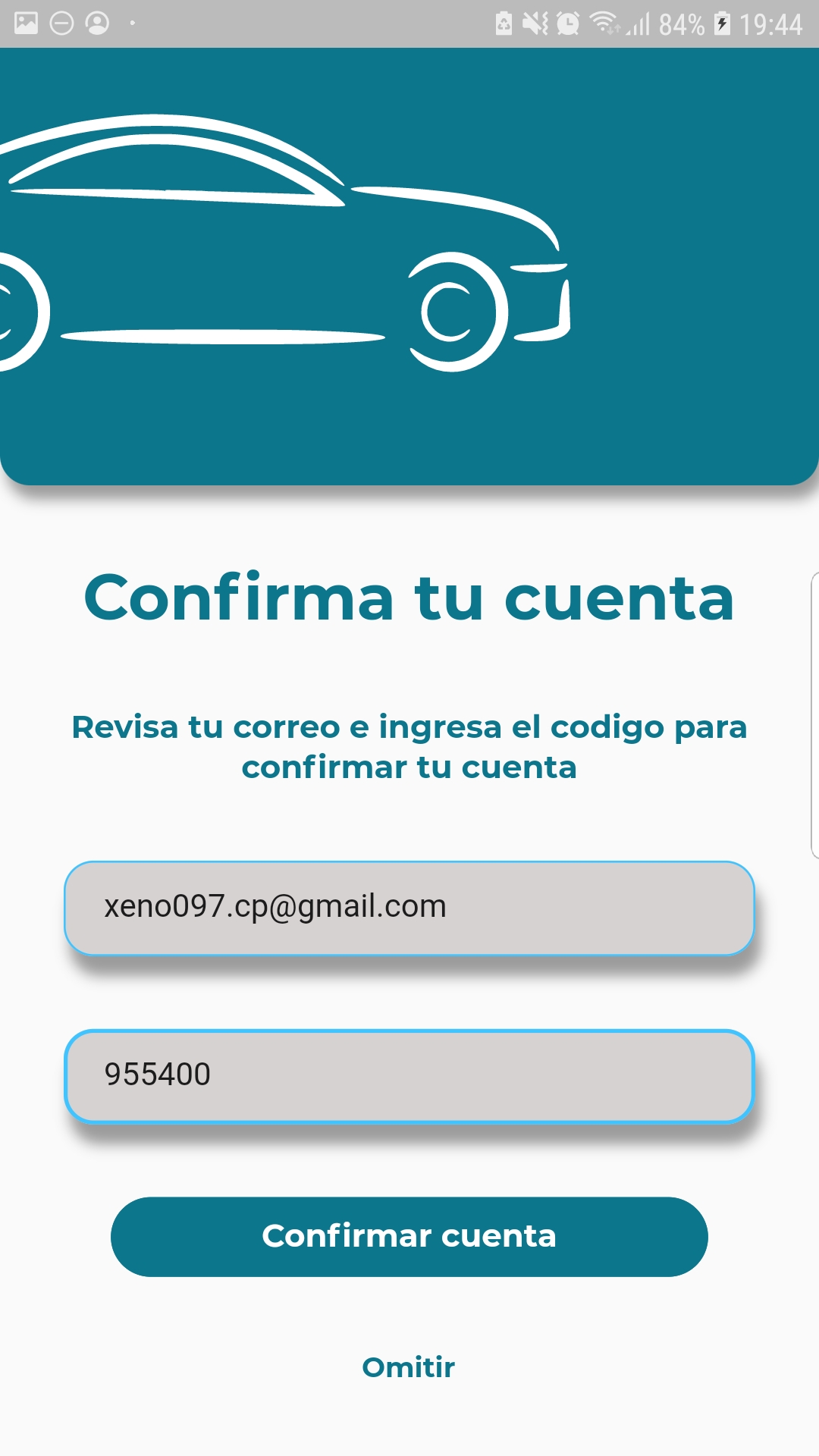 Confirm User Account page
