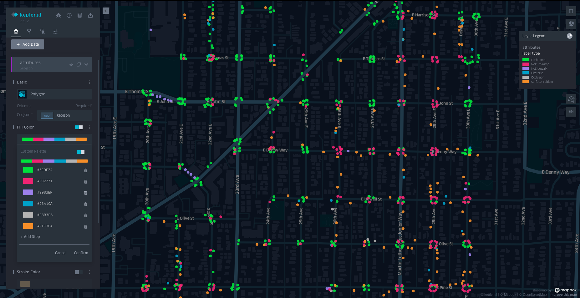 map visualizing Project Sidewalk data