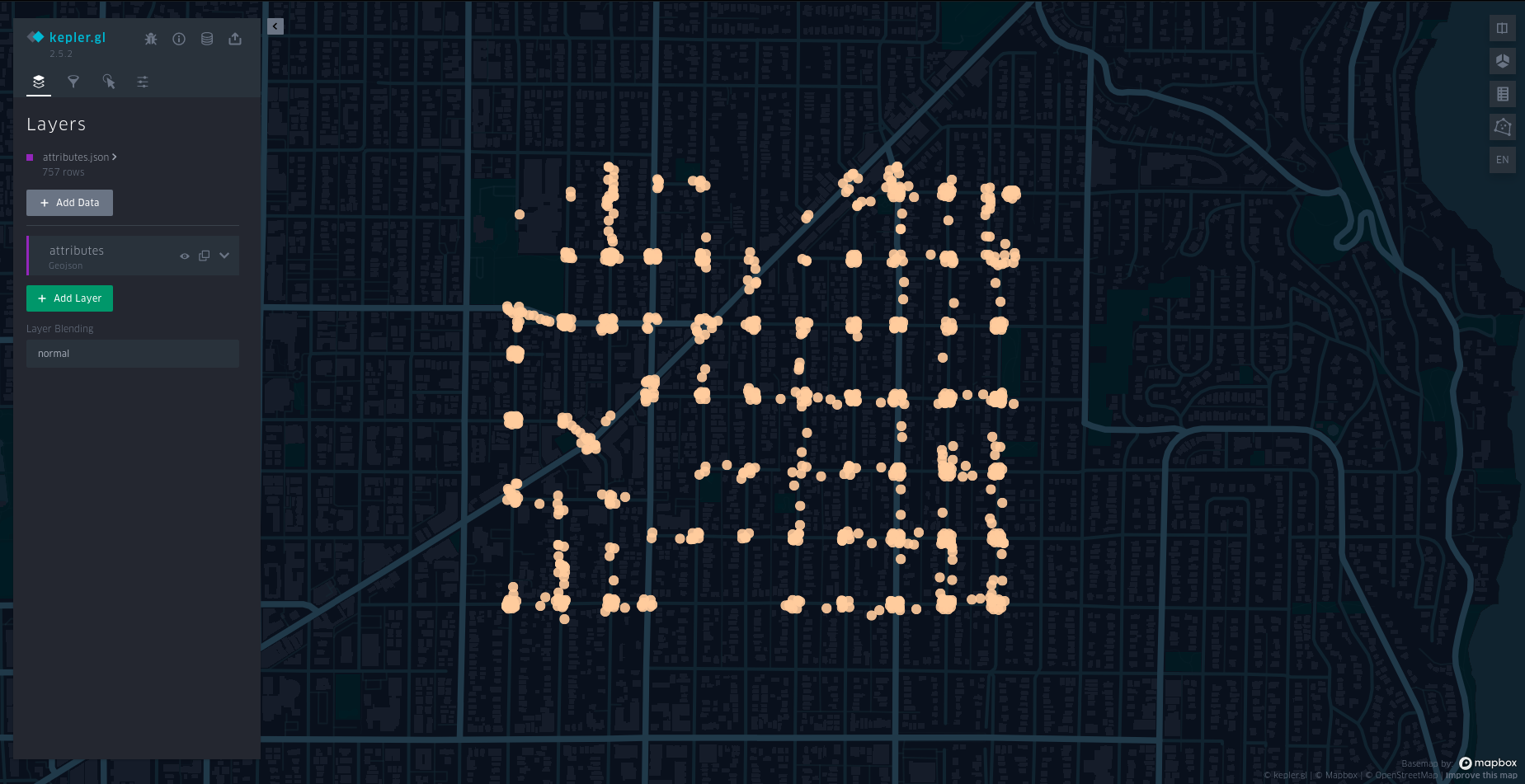 screenshot showing a map with some circles on it representing Project Sidewalk labels