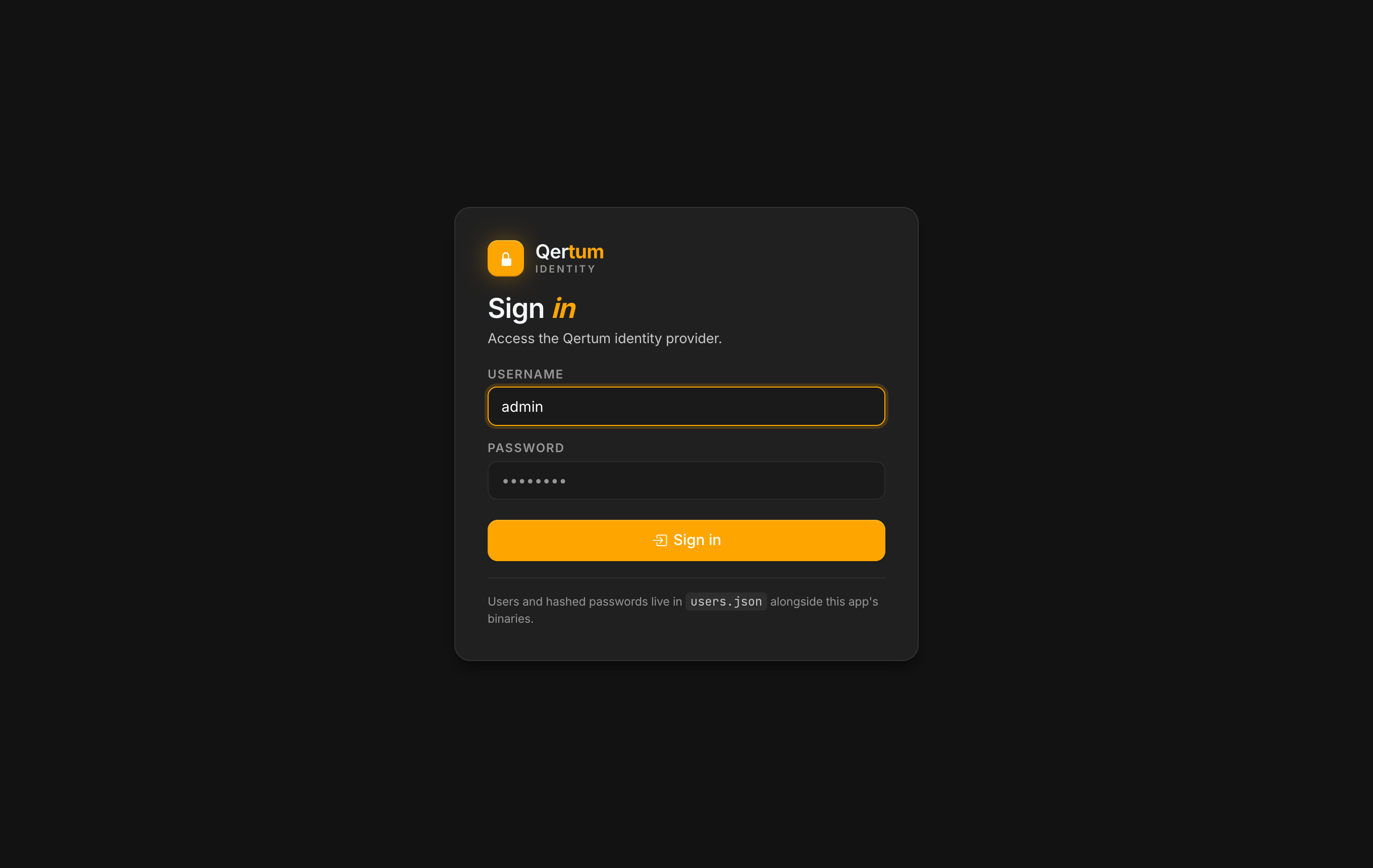 The Qertum sign-in page with a username and password field