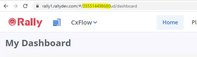 Screenshot highlighting Rally project ID as part of URL