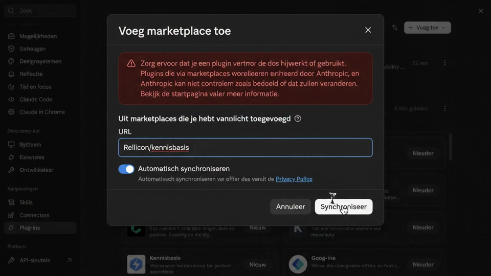 Video: de kennisbasis toevoegen in de Claude-app (10 seconden)