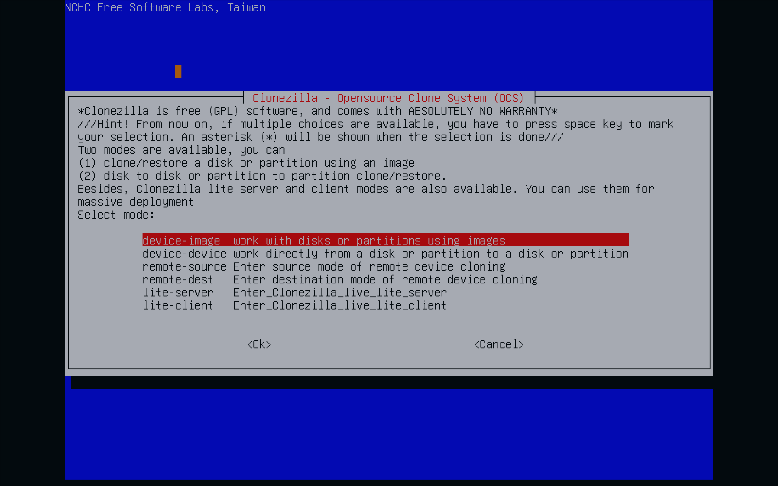 Clonezilla Screenshot