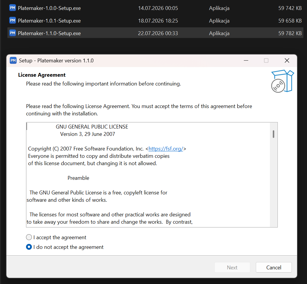 The installer's licence step