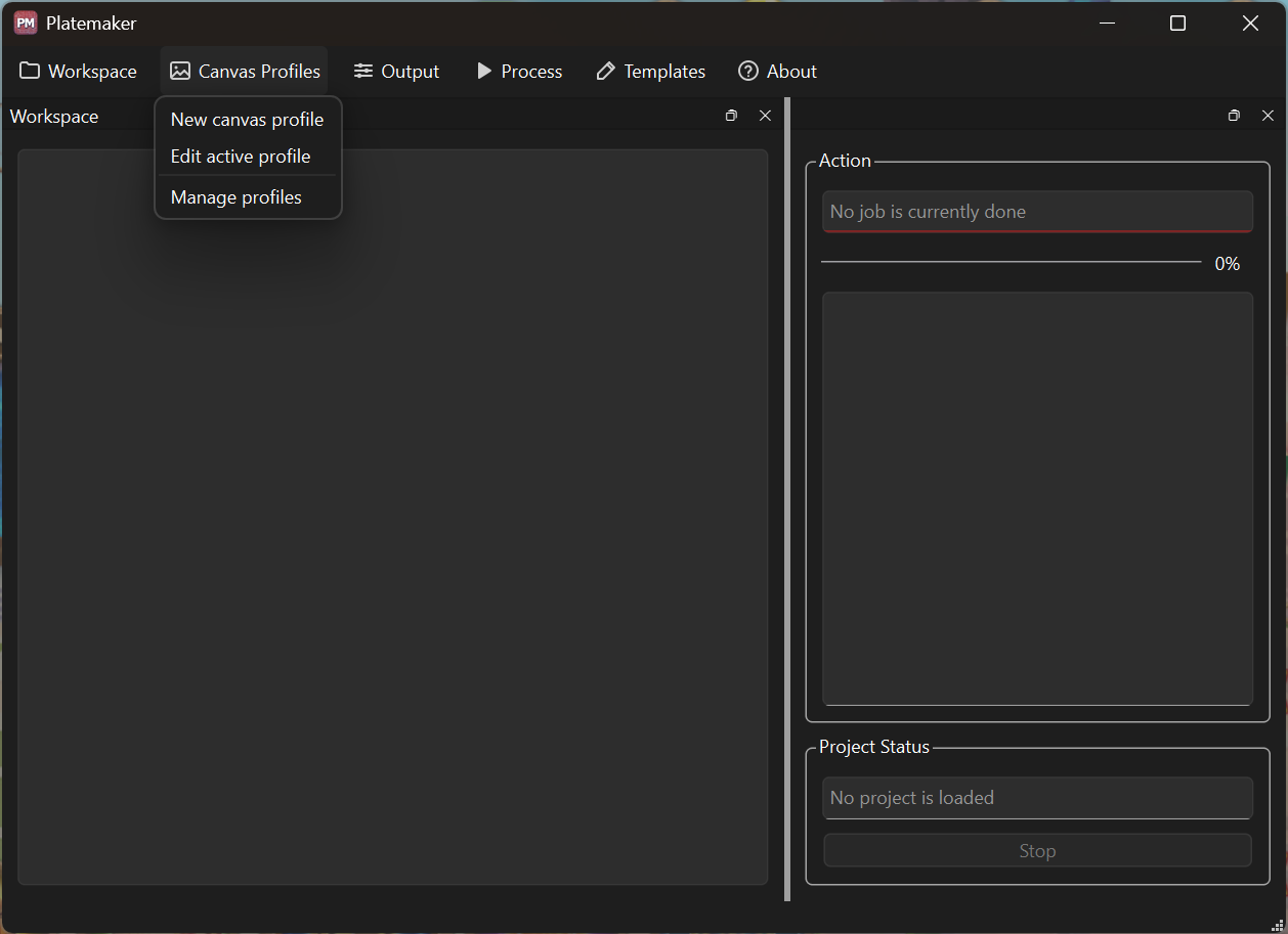 The Canvas Profiles menu