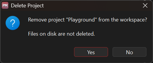 The Delete Project confirmation