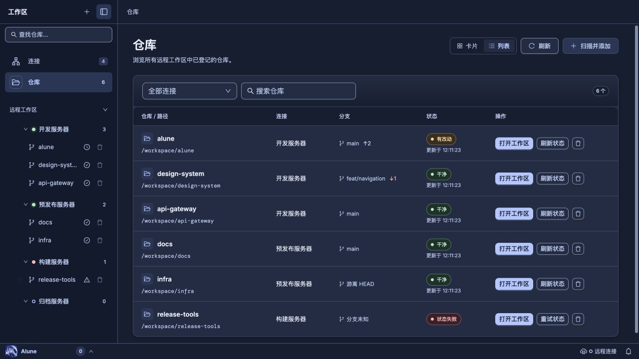 Alune 深色仓库列表