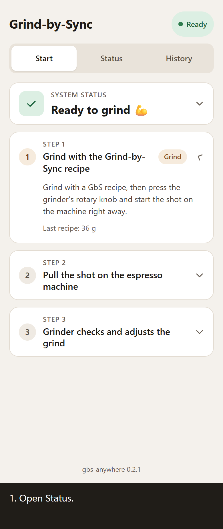 Open Status, tap the green plus, choose Half Decent Scale, and enter the scale address.