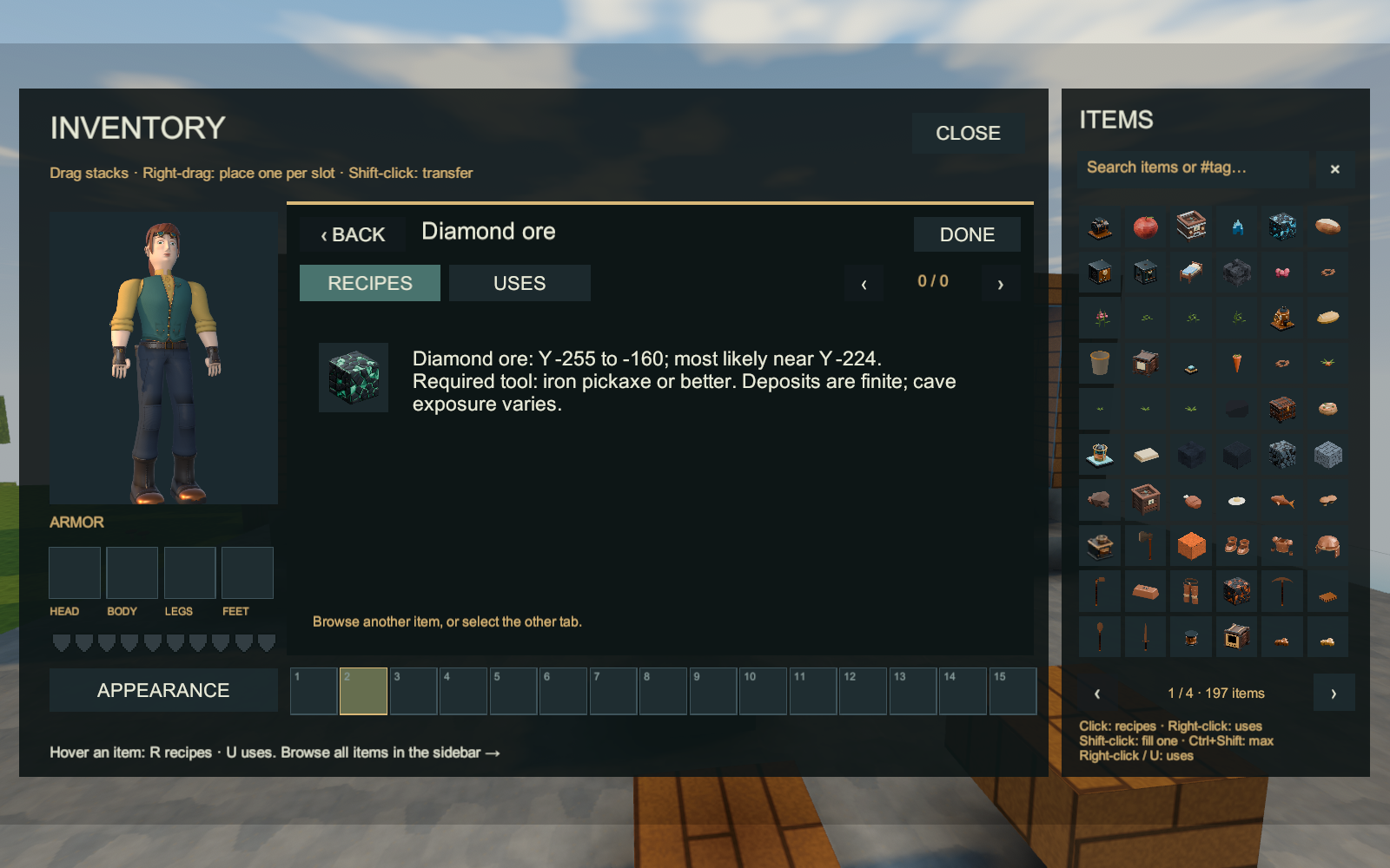 Diamond's acquisition page explains its depth and tool requirements