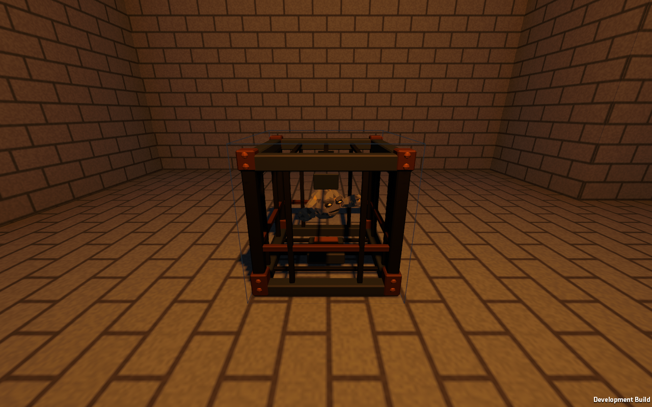 A seeded cobblestone dungeon room with its generated cage