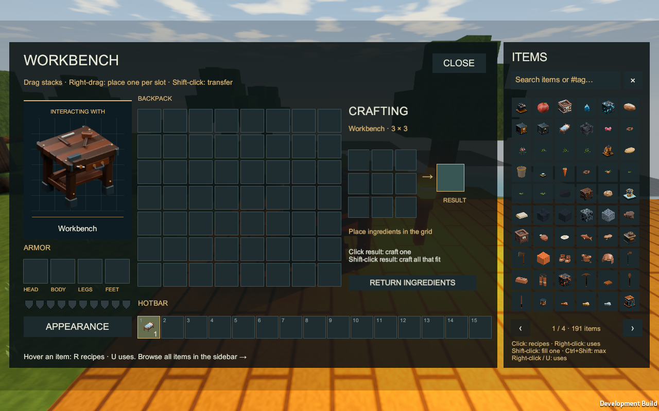 The crafted Bed in the inventory