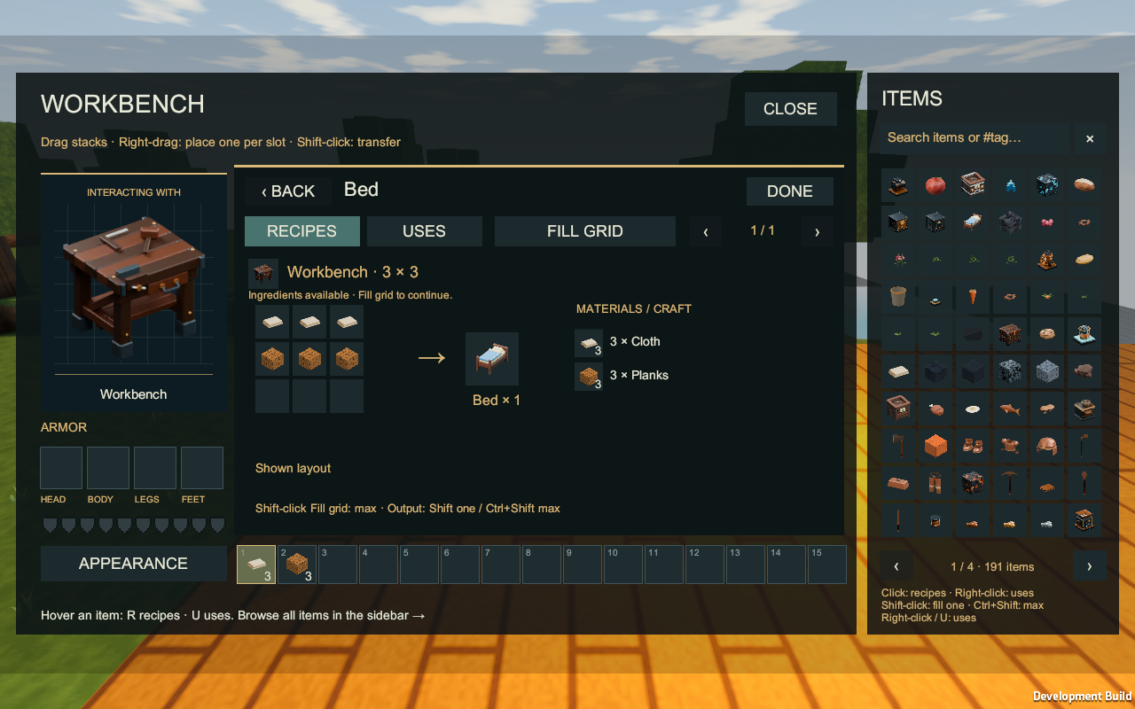 Bed recipe in the in-game browser