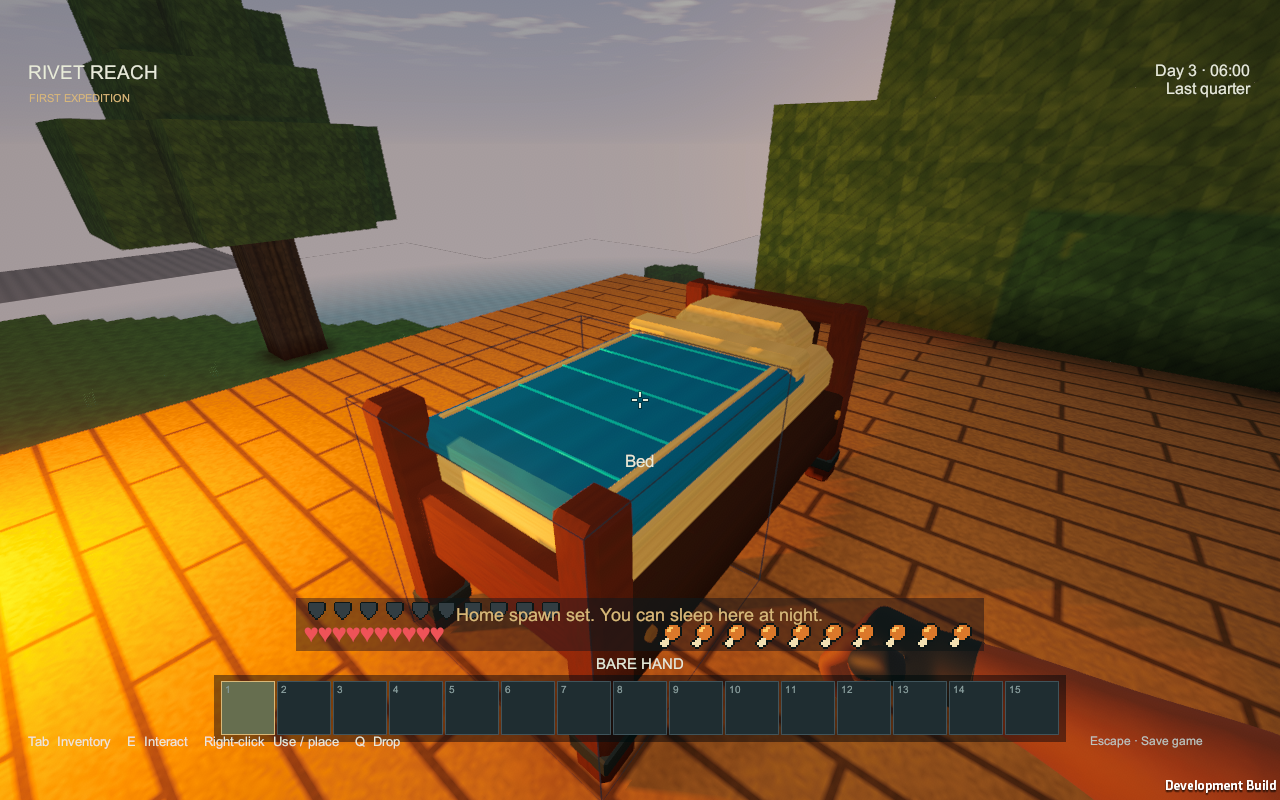 Respawn beside the saved home bed