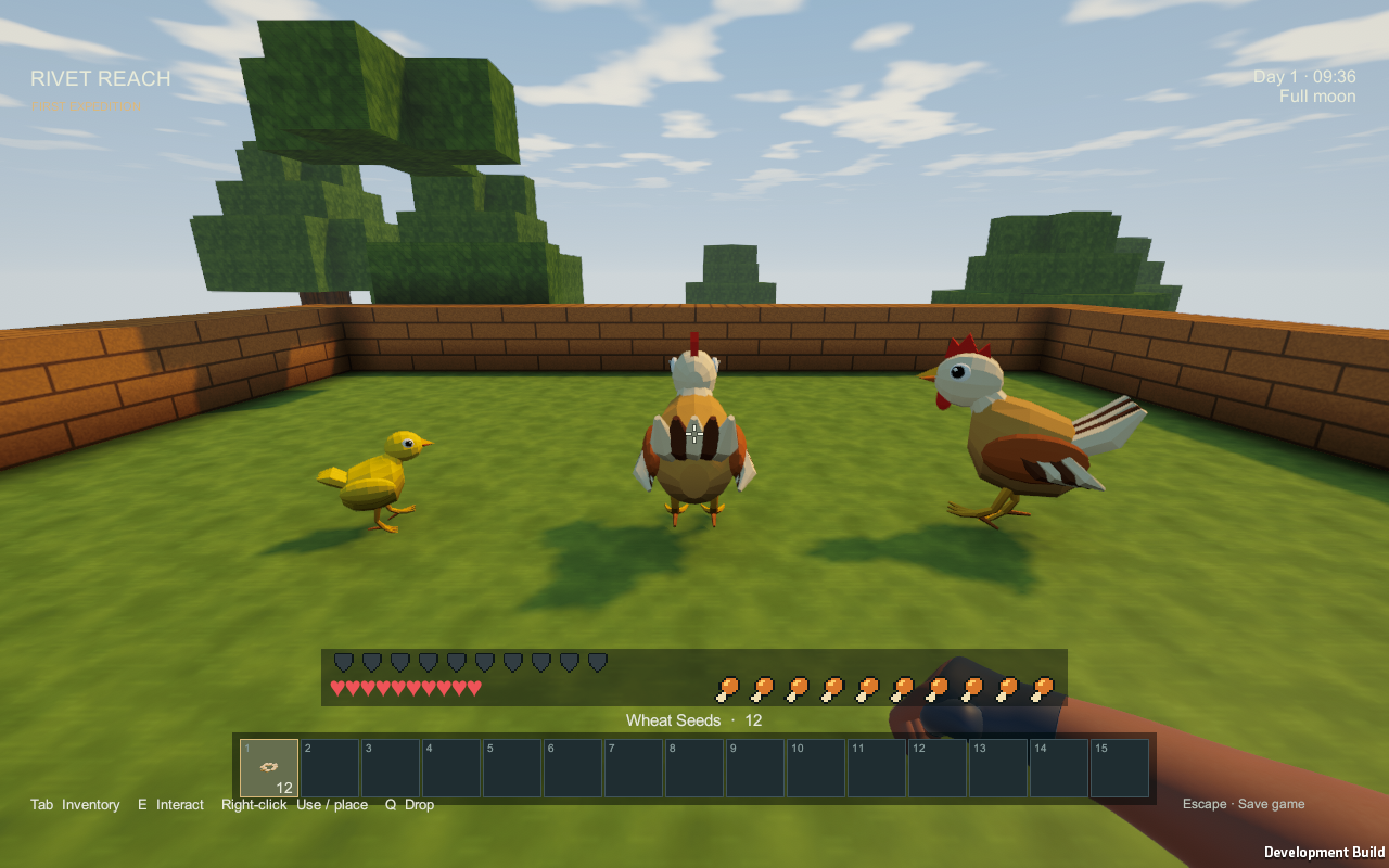 Adult chickens and a golden chick in the game