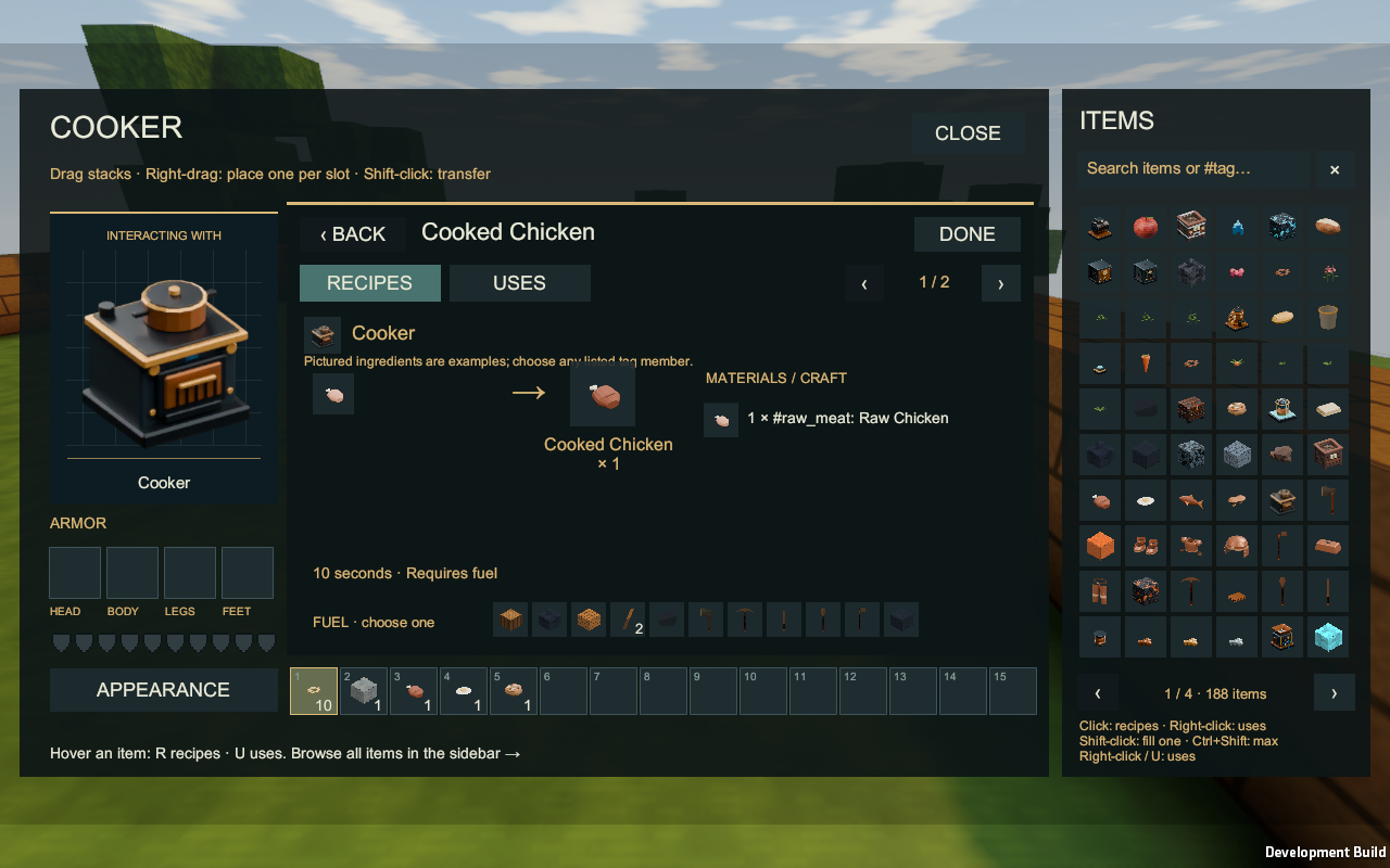 Cooked Chicken recipe in the actual item browser