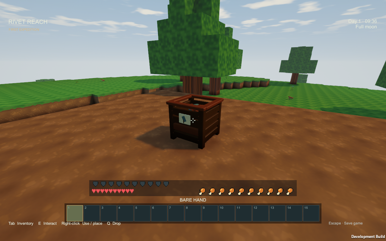 Basic wooden bin with accumulated organic material