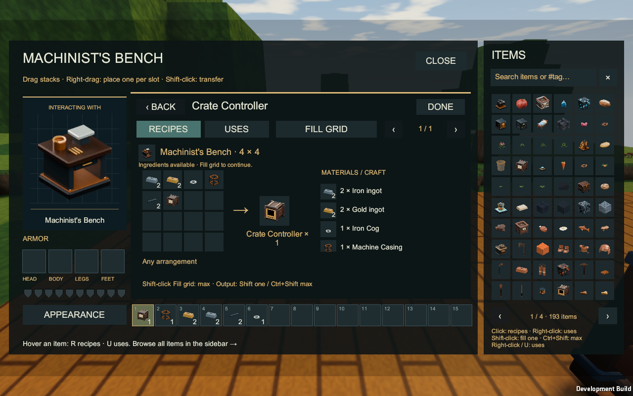 Crate Controller recipe in the item browser