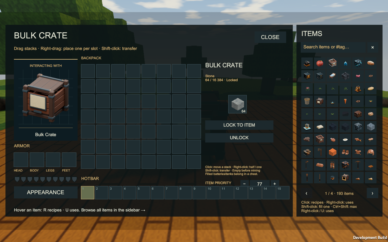 A crate interface with its assigned item locked
