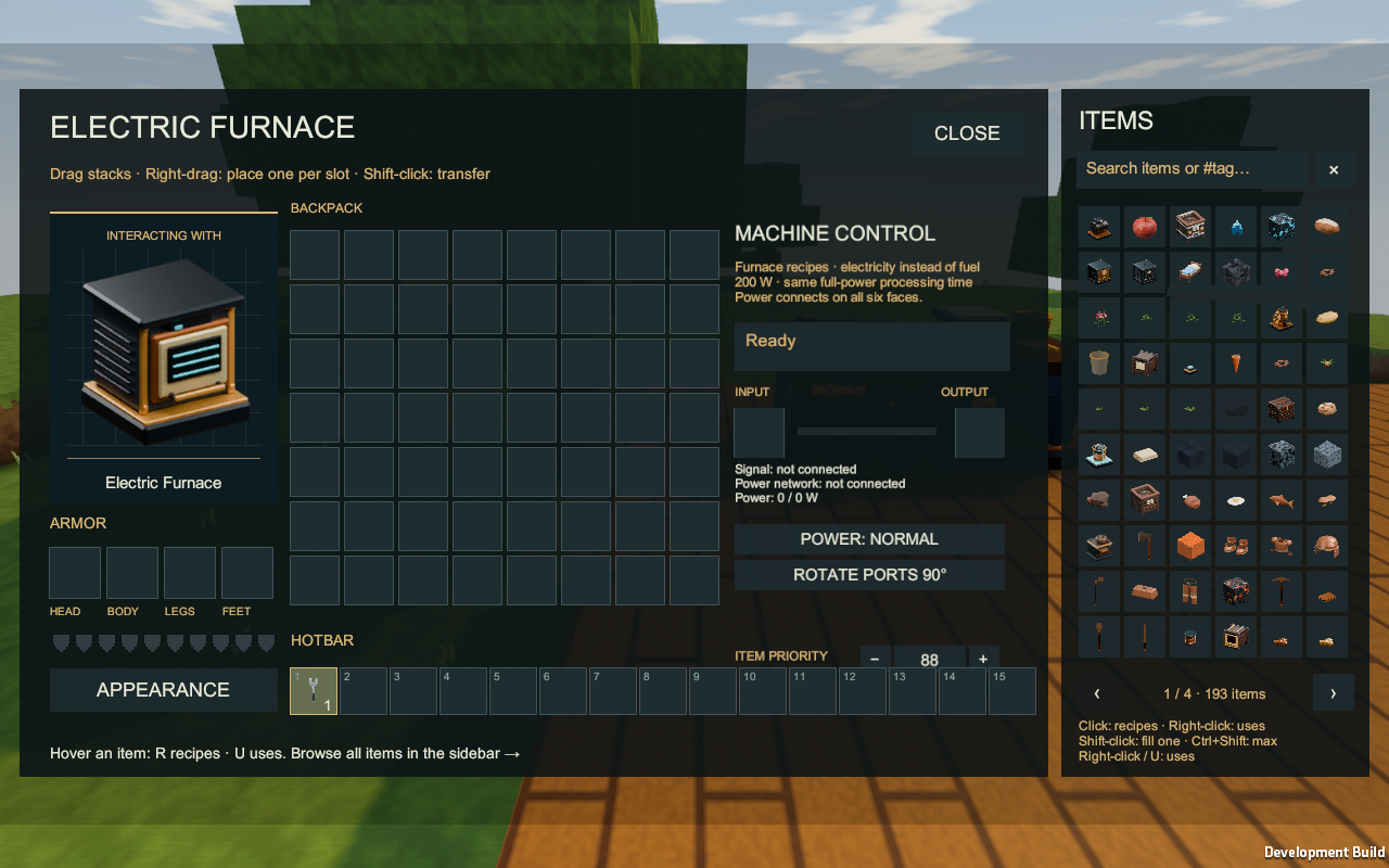 Editable item priority below an Electric Furnace’s separate power controls