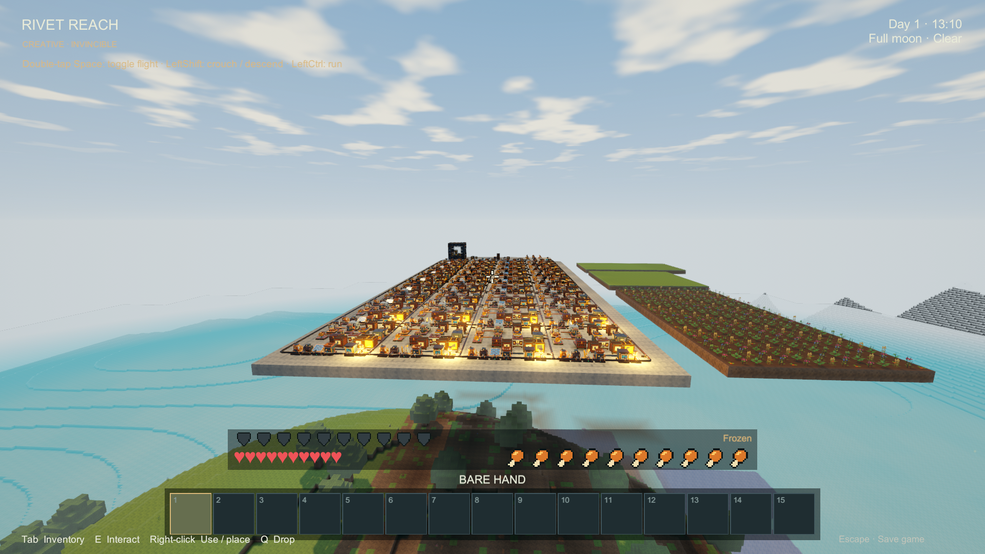 Extended visibility shows the complete factory and distant tank