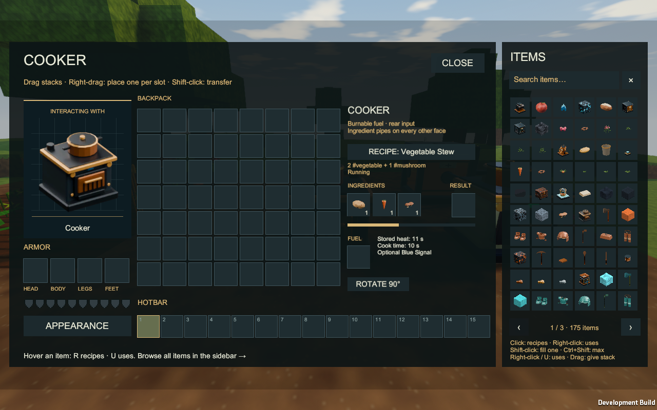 Basic cooker interface with separate fuel and ingredient slots