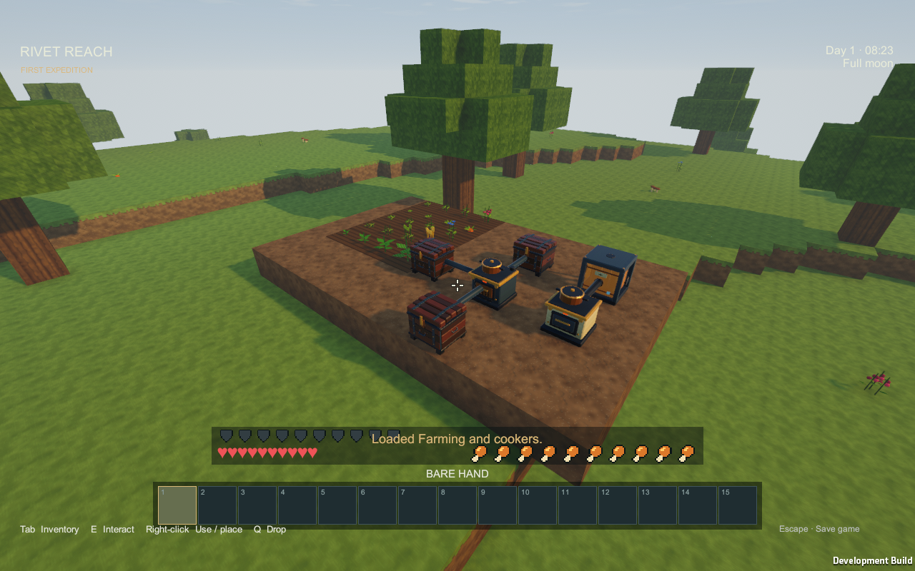 A cooker connected to ingredient, fuel and output chests