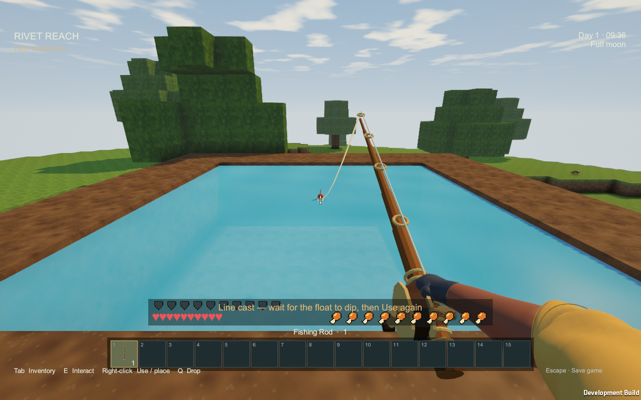 Cast line and float on a qualifying pond