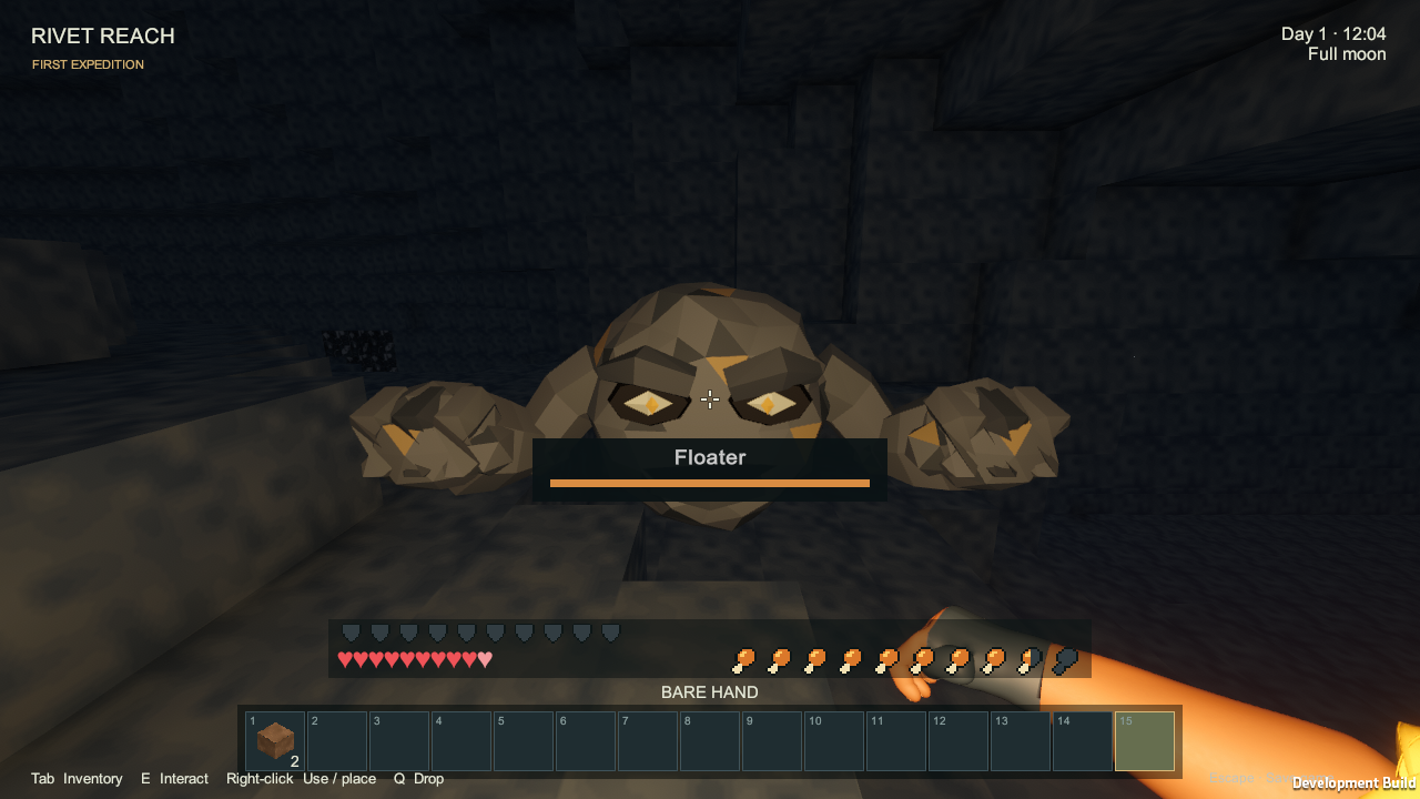 A Floater hovering inside a generated underground cave