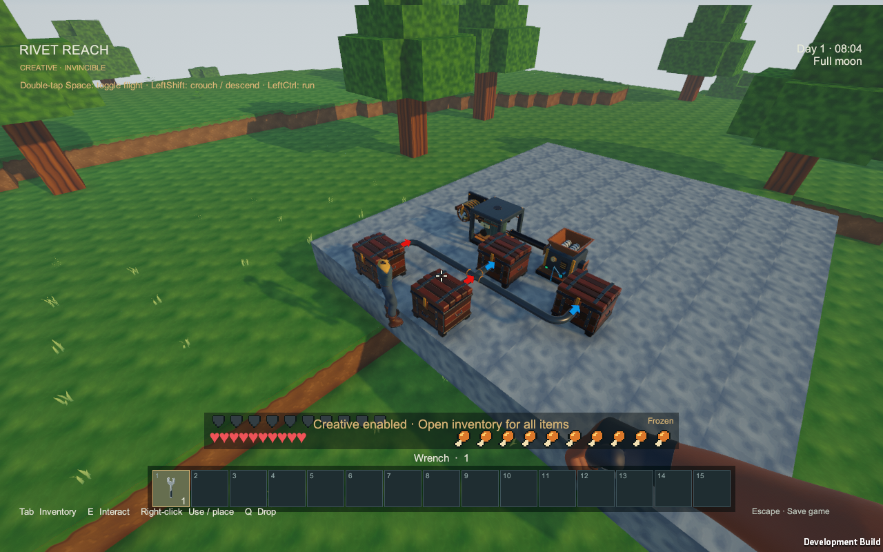 Item pipe branches sharing two items equally between two chests