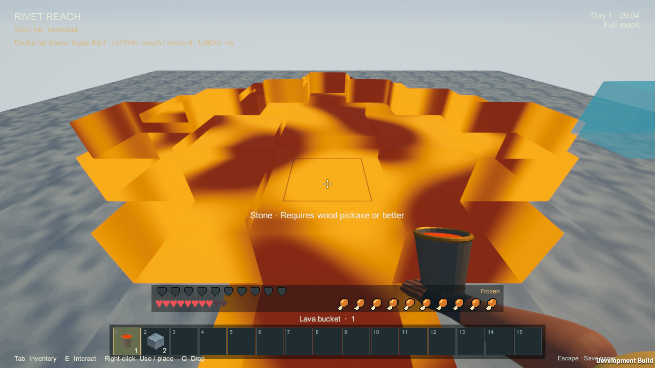 The orange-filled lava bucket held in the game