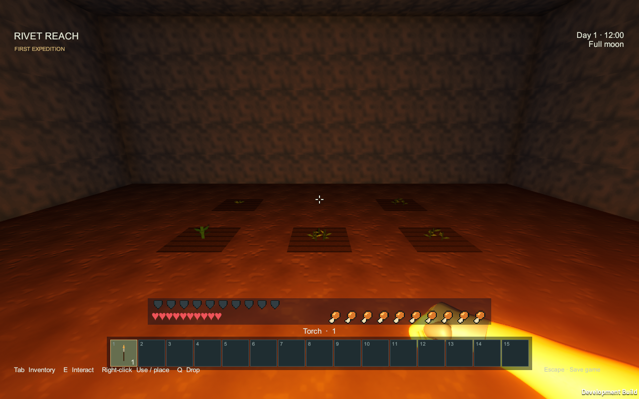 A held torch adds warm light around the player