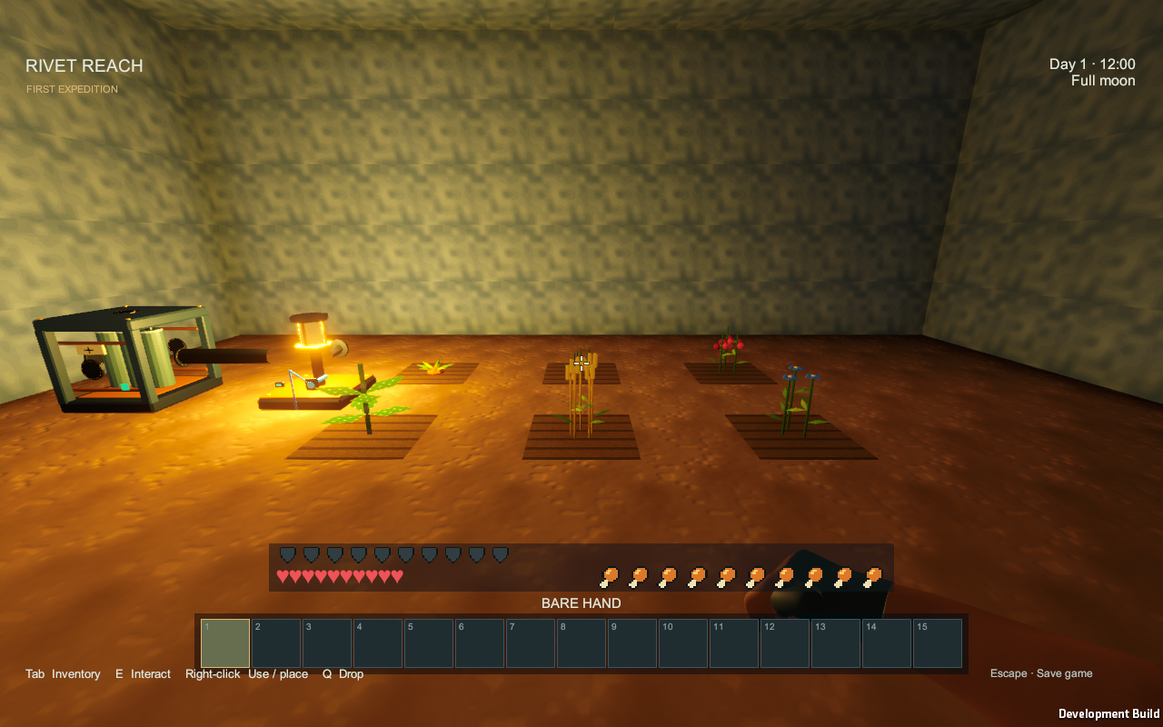 A powered Workshop Lamp lights the underground farm