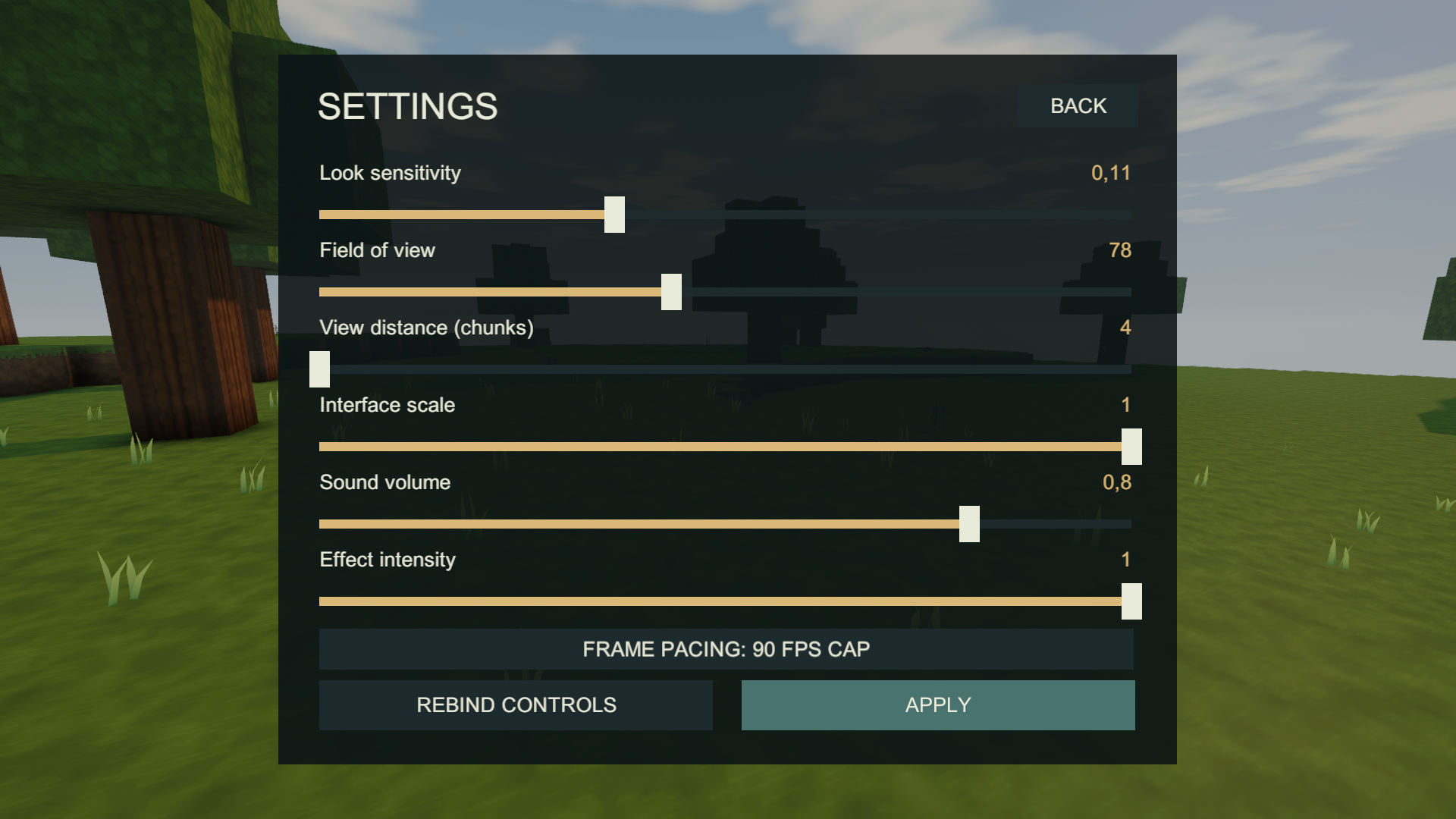 Settings showing the saved frame-pacing control