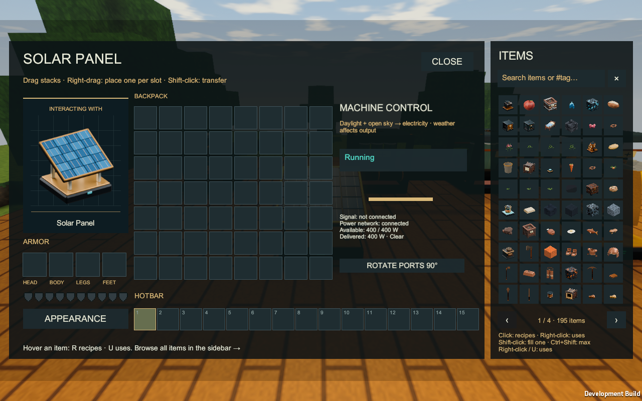 Solar Panel controls and available output