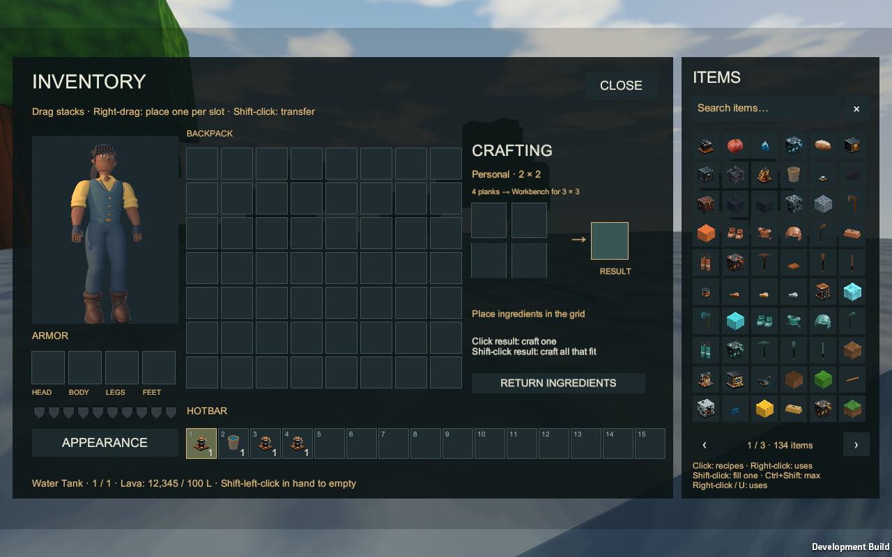 Inventory showing exact contents of a carried tank