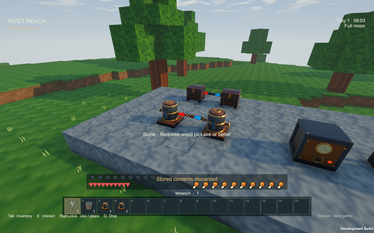 Two lava tanks connected with a configured Fluid Pipe